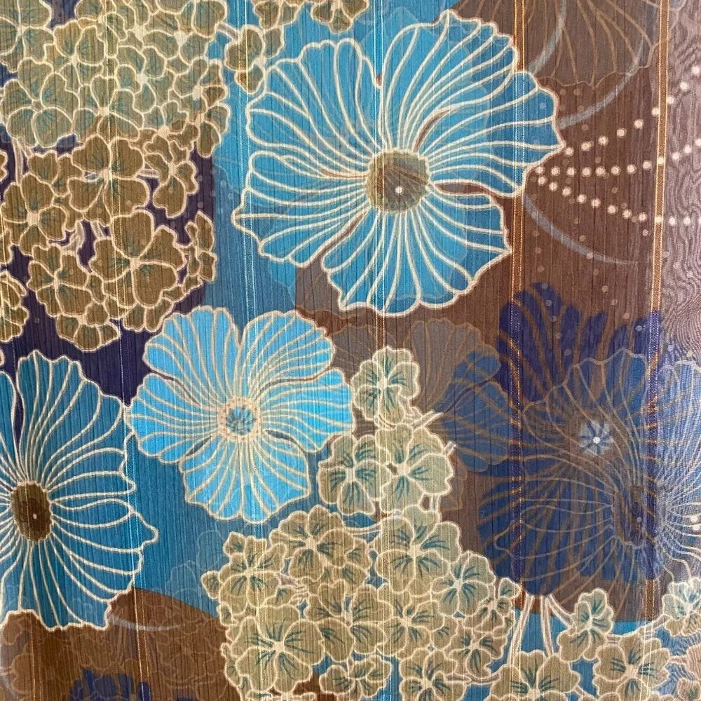 2/$20 👒 Vintage Oldstock Sheer Scarf with Blue and Brown Floral Pattern Y2K - Picture 4 of 6
